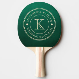 Pala De Ping Pong Monograma de Boda Verde Esmeralda