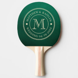Pala De Ping Pong Monograma de Boda Verde Esmeralda