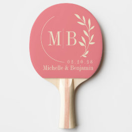 Pala De Ping Pong Monograma de Bodas con Hoja de Melocotón de Estilo