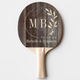 Pala De Ping Pong Monograma de Bodas de Hoja de Tablas Antiguas