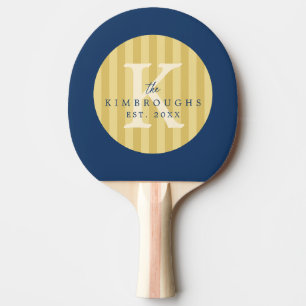 Pala De Ping Pong Monograma de círculo rayado de azul marino amarill