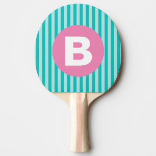 Pala De Ping Pong Monograma de círculo rosa con rayas verticales azu