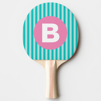 Pala De Ping Pong Monograma de círculo rosa con rayas verticales azu