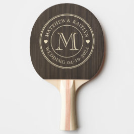 Pala De Ping Pong Monograma de corazón de madera oscura moderna para