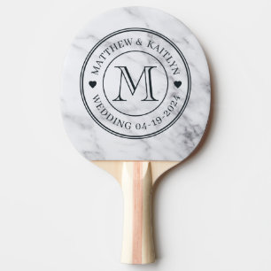 Pala De Ping Pong Monograma de corazón de mármol blanco limpio moder