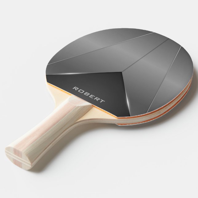 Pala De Ping Pong Monograma de diseño geométrico gris metálico (Ángulo trasero)