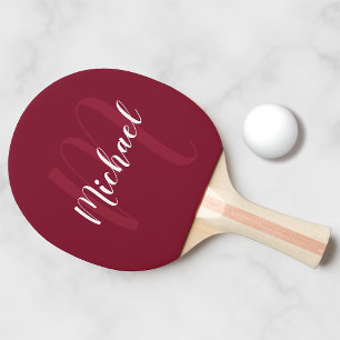 Pala De Ping Pong Monograma de escritura personalizada y nombre rojo
