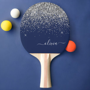 Pala De Ping Pong Monograma de esparkle Purpurina azul de la marina 