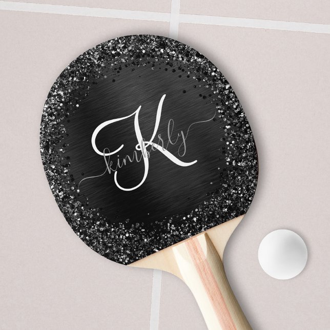 Pala De Ping Pong Monograma de espuma de Purpurina negro personaliza (Subido por el creador)