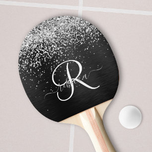 Pala De Ping Pong Monograma de espuma negra Purpurina plateado perso