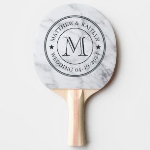 Pala De Ping Pong Monograma de estrella de mármol blanco limpio mode