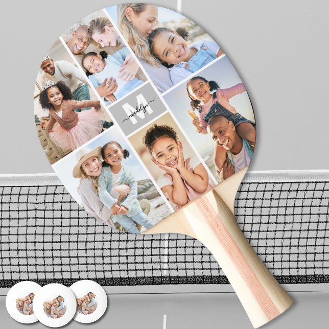 Pala De Ping Pong Monograma de Foto (Photo Collage Simple Monogram Picture Ping Pong Paddle)