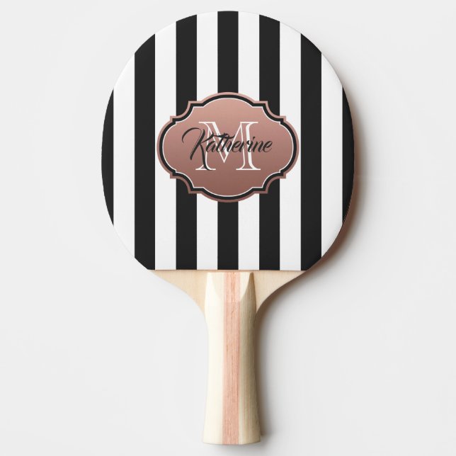 Pala De Ping Pong Monograma de franjas blancas y negras (Anverso)