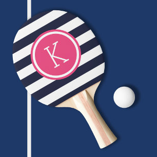 Pala De Ping Pong Monograma de franjas de cachorro rosadas y de la m