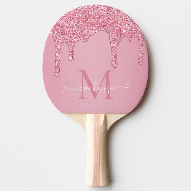 Pala De Ping Pong Monograma de goteo de Purpurina de espuma rosa Rub (Anverso)