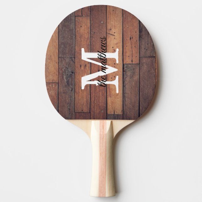 Pala De Ping Pong Monograma de granja rústica de madera (Anverso)