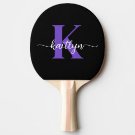 Pala De Ping Pong Monograma de guión negro morado