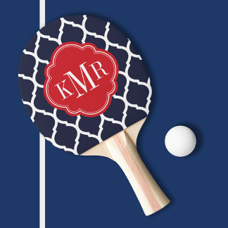Pala De Ping Pong Monograma de la Marina Azul y Roja Marroquí