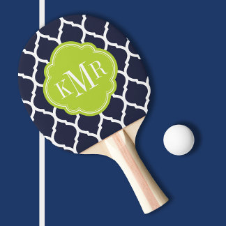 Pala De Ping Pong Monograma de la Marina Azul y Verde Marroquí de Qu