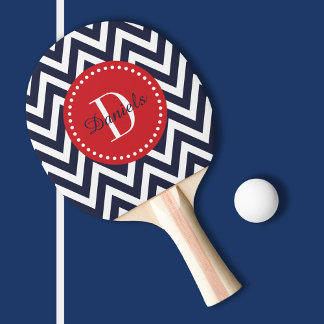 Pala De Ping Pong Monograma de la Marina y el Chevron Rojo