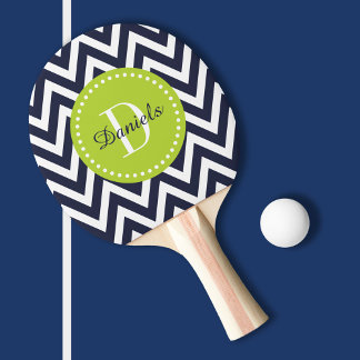 Pala De Ping Pong Monograma de la Marina y el Chevron Verde