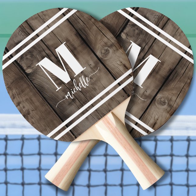 Pala De Ping Pong Monograma de Madera (Wood Script Initial Monogram Ping Pong Paddle)