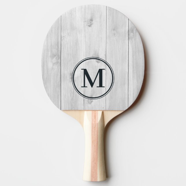 Pala De Ping Pong Monograma de madera gris claro limpio (Reverso)