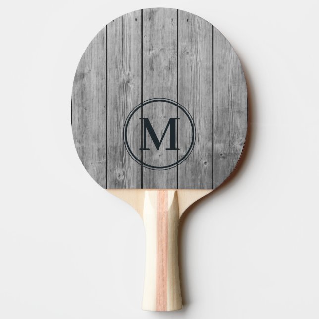 Pala De Ping Pong Monograma de Madera Gris Oscuro Limpio (Reverso)