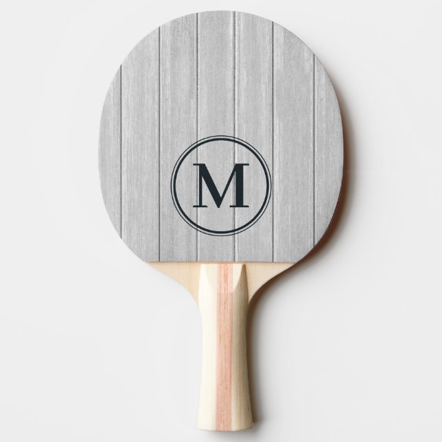 Pala De Ping Pong Monograma de Madera Gris Pulida (Reverso)