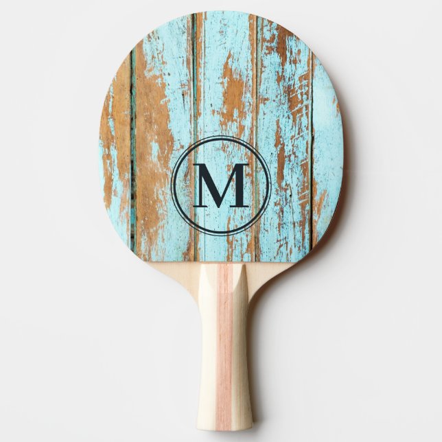Pala De Ping Pong Monograma de Madera Lavado Azul (Reverso)