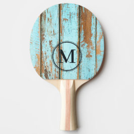 Pala De Ping Pong Monograma de Madera Lavado Azul