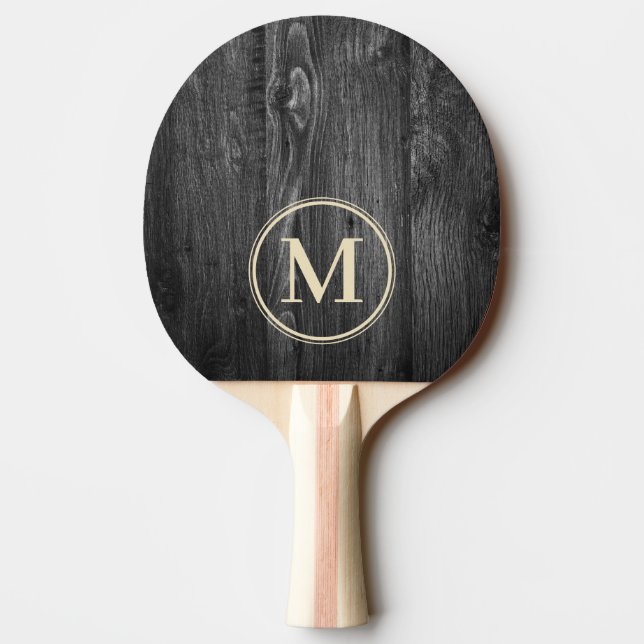 Pala De Ping Pong Monograma de Madera Oscura Deteriorada (Reverso)