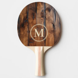 Pala De Ping Pong Monograma de Madera Oscura Manchada Brillante