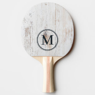 Pala De Ping Pong Monograma de Madera Pintada de Blanco
