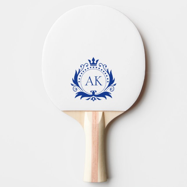 Pala De Ping Pong Monograma de marco de la corona azul (Anverso)