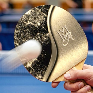 Pala De Ping Pong Monograma de mármol negro y metal cepillado en oro