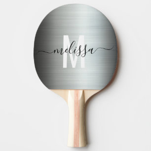 Pala De Ping Pong Monograma de metal plateado cepillado letra manusc