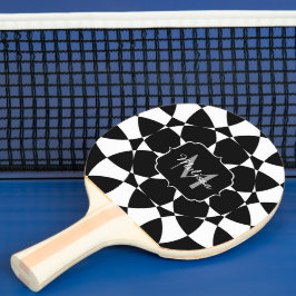 Pala De Ping Pong Monograma de mosaico de mantalala de flor blanca n