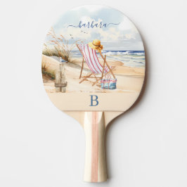 Pala De Ping Pong Monograma de nombre de estilo acuarela playa océan