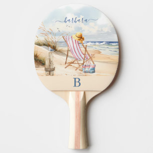 Pala De Ping Pong Monograma de nombre de estilo acuarela playa océan