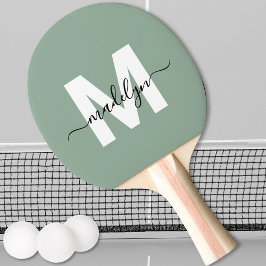Pala De Ping Pong Monograma de nombre de guión elegante verde sabio