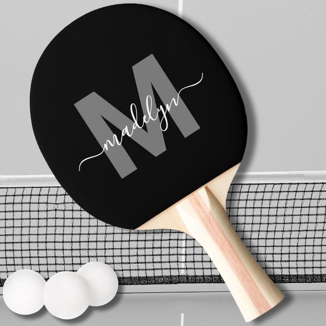 Pala De Ping Pong Monograma de nombre de guión negrita personalizado (Personalized Modern Bold Script Name Monogram Ping Pong Paddle)