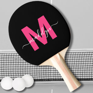 Pala De Ping Pong Monograma de nombre de guión rosa moderno