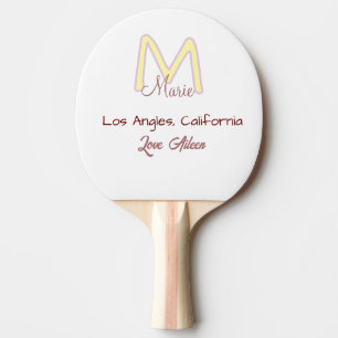 Pala De Ping Pong monograma de nombre rosa amarillo amor ciudad marr