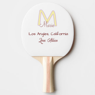 Pala De Ping Pong monograma de nombre rosa amarillo amor ciudad marr