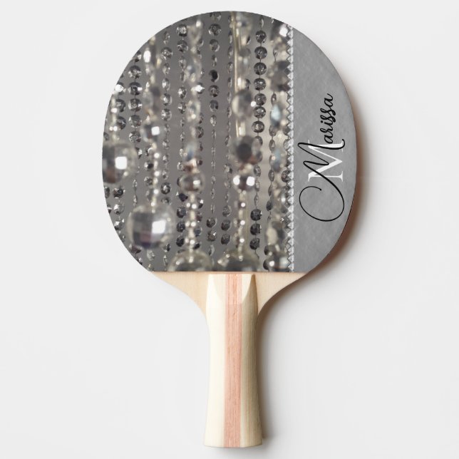 Pala De Ping Pong Monograma de perlas de plata espárrago (Anverso)