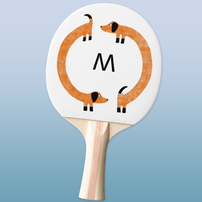 Pala De Ping Pong Monograma de perros Dachshund Sausage (Fun Dachshund sausage dog monogram initial ping pong paddle)