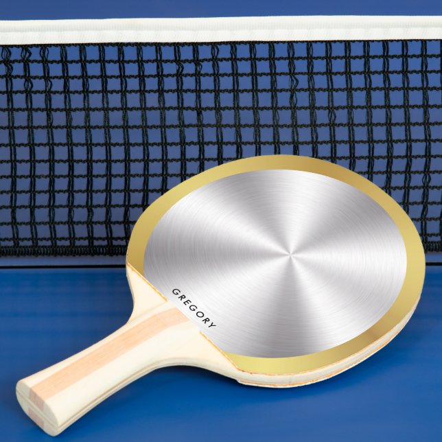 Pala De Ping Pong Monograma de plata y oro metálico personalizado (in situ)
