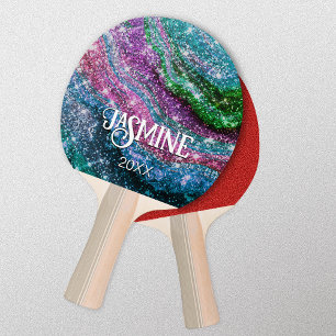 Pala De Ping Pong Monograma de Purpurina ondulado azul violeta