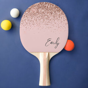Pala De Ping Pong Monograma de Purpurina rosa de Rubor Girly Rosa Go